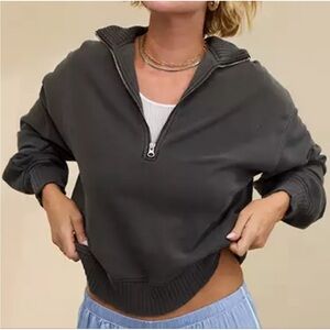 Aerie Sun's Out Quarter Zip Sweatshirt in Charcoal Gray